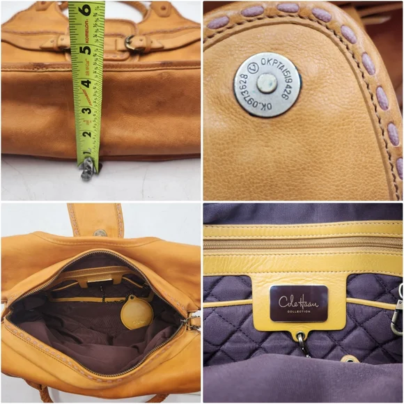 Cole Haan Musturd Yellow Leather Hobo Shoulder Hand Bag Whipstitch Boho Medium - Picture 5 of 16